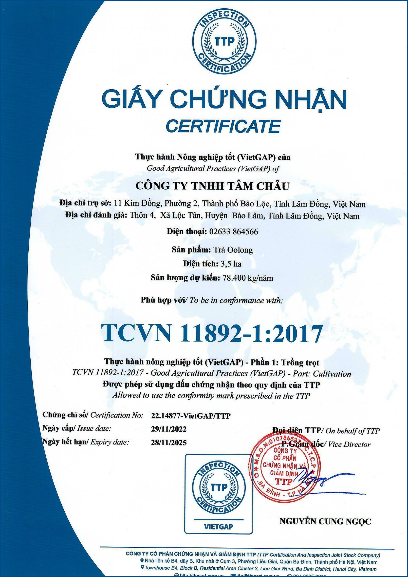 Giấy Chứng Nhận Vietgap.29 11 2022.28 11 2025a